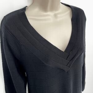 Wendy Williams Womens NEW V-Neck Long Sleeves Back Cutout Knit Dress Sz L Black